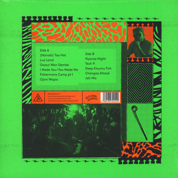 Image of Back Cover of LP - VG+/VG - OWINY SIGOMA BAND, Nyanza (Brownswood; BWOOD142LP, UK 2015, Picture Sleeve, Inner), Strong VG, light marks only,  Nyanza  is the third album from the cross-cultural, boundary surpassing Owiny Sigoma Band. For their third offering, the band travelled to the Nyanza Province of Western Kenya - home of their two members Joseph Nyamungu and Charles Owoko - to explore the birthplace of Luo music.A complex, constantly evolving, musical relationship now in its fifth year, the p