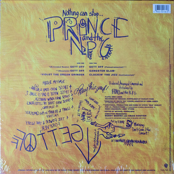 Image of Back Cover of 12" - VG/G+ - PRINCE AND THE NEW POWER GENERATION, Gett Off (Paisley Park; 9 40138-0, US 1991, Picture Sleeve), Light Marks only.,  - 2716308C