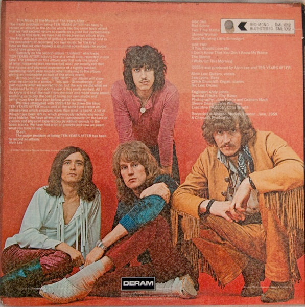 Image of Back Cover of 4344367S: LP - TEN YEARS AFTER, Ssssh. (Deram Red/White; SML 1052, UK 1969, Laminated Gatefold Sleeve, 3/2L Matrix, Stereo inner, indicator hole)   VG/G+