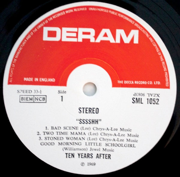Image of Label Cover of 4344367S: LP - TEN YEARS AFTER, Ssssh. (Deram Red/White; SML 1052, UK 1969, Laminated Gatefold Sleeve, 3/2L Matrix, Stereo inner, indicator hole)   VG/G+