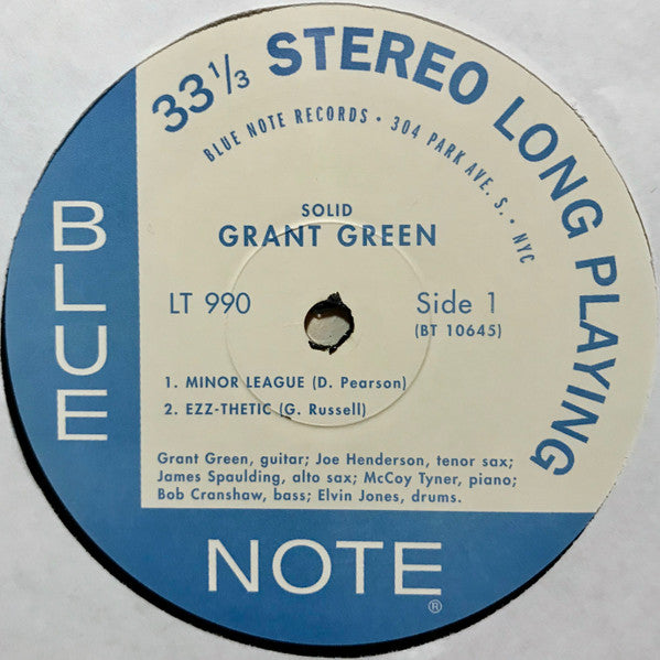 Image of Label Cover of LP - VG/VG+ - GRANT GREEN, Solid (Blue Note; LT-990, Blue Note    LT 990, US 2009 Reissue, Picture Sleeve), ,  - 3326231E