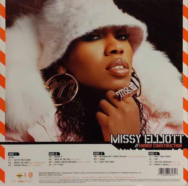 Image of Back Cover of 2xLP - VG/VG - MISSY MISDEMEANOR ELLIOTT, Under Construction (Elektra; 7559628131, Germany 2002, Picture Sleeve, Insert), light marks only. few signs of wear to sleeve - light edgewear and creasing,  - 2946044S