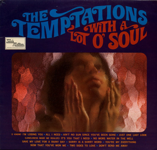 Image of Front Cover of 3644062S: LP - THE TEMPTATIONS, With A Lot O' Soul (Tamla Motown; TML 11057, UK 1967, Laminated Flipback Sleeve, Mono) Cover has heavy creasing and delamination. Bottom left corner is torn. Disc is visually a G+ but plays strong and punchy, great sound.   G+/G+