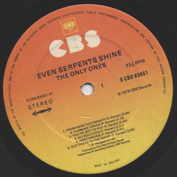 Image of Label Cover of LP - VG/VG - THE ONLY ONES, Even Serpents Shine (CBS; CBS 83451, UK 1979, Sleeve embossed With Gold Ink, Stereo), ,  - 1326017E