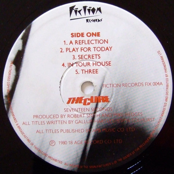 Image of Label Cover of LP - VG/VG - THE CURE, Seventeen Seconds (Fiction; FIX 004, UK 1980, Non-Textured Sleeve, FIX 004 Cat Number), Hairlines, edge wear, feint ring wear,  - 3446008S