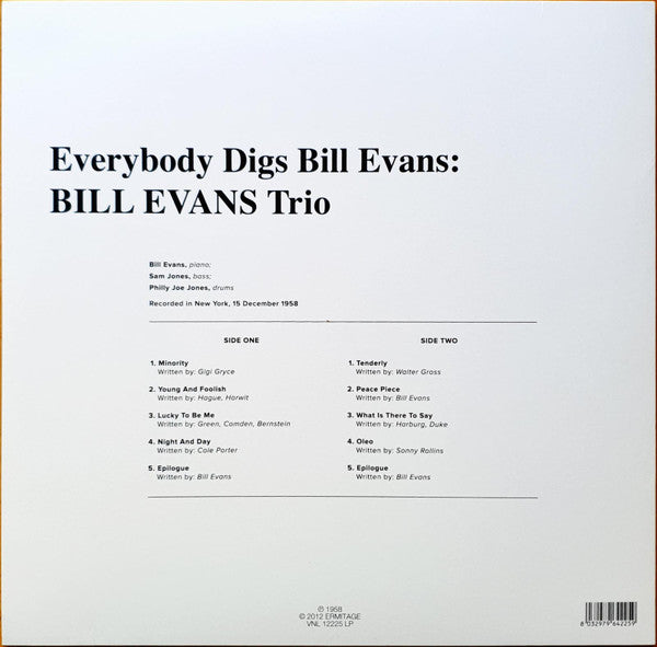 Image of Back Cover of LP - VG+/VG - BILL EVANS TRIO, Everybody Digs Bill Evans (DOM-Ermitage; VNL 12225 LP, Europe 2012 Reissue, Picture Sleeve, 180 Gram Vinyl), ,  - 3126227E
