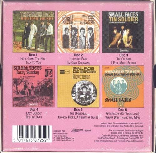 Image of Back Cover of 0416452C: 6xCDs - SMALL FACES, The Singles Collection (Essential! Records; ESB CD 725, UK 1999, Box Set, 6 Inners, Poster, MADE IN THE UK BY UNIVERSAL) NO Limited Edition Number Sticker.  VG/EX