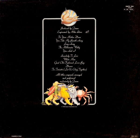 Image of Back Cover of LP - G+/G+ - QUEEN, A Day At the Races (EMI; EMTC 104, UK 1976, Gatefold, Die Cut Inner With Curved Corners), Edge Wear,  - 2426119E