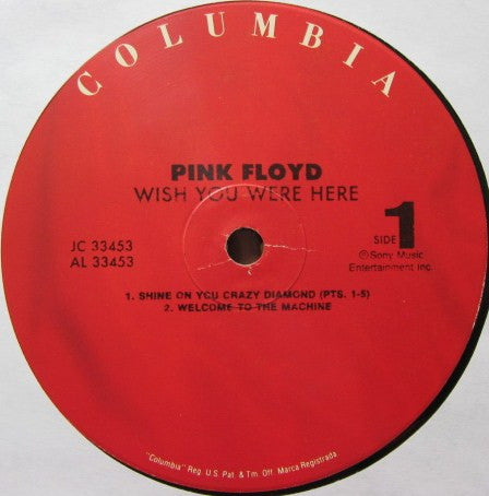Image of Label Cover of LP - VG/VG - PINK FLOYD, Wish You Were Here (Columbia Red Label; JC 33453, US 1990s Reissue, Barcode On Sleeve, Carrolton Pressing), ,  - 2726079E