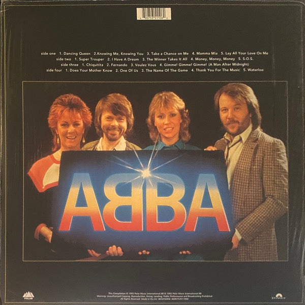 Image of Back Cover of 2xLP - VG/VG - ABBA, Gold (Greatest Hits) (Polar; 0600753511060, Europe 2014 Reissue, 2 Inners, Remastered, 180 Gram, 40th Anniversary. MPO), Light marks only on record. Still in opened shrink, some creasing and wear to edges of inners.,  - 2726283E