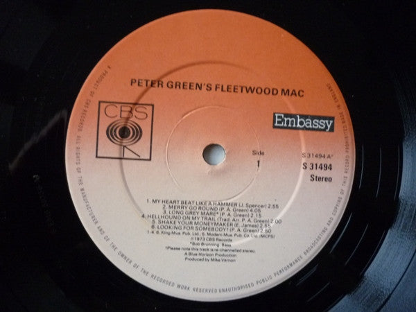 Image of Label Cover of 2224493E: LP - FLEETWOOD MAC, Peter Green's Fleetwood Mac (Embassy Orange and White Label; S 31036, UK 1977 Reissue) Sleeve Creased  G+/VG+