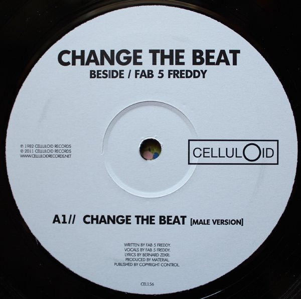 Image of Label Cover of 12" - VG+/VG+ - BESIDE/FAB 5 FREDDY, Change The Beat (Celluloid; CEL 156, US 2011 Reissue, Picture Sleeve), Nice clean copy!,  - 2016357C