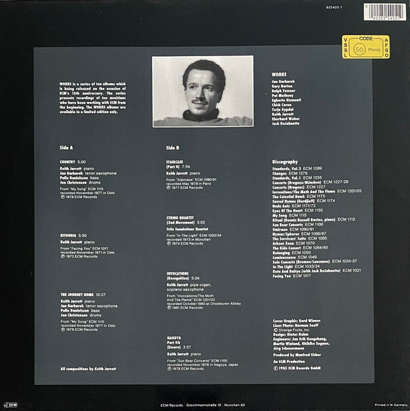 Image of Back Cover of LP - VG+/VG+ - KEITH JARRETT, Works (ECM Records; 825 425-1, Germany 1985, Glossy Sleeve, Company Inner), ,  - 2816198C