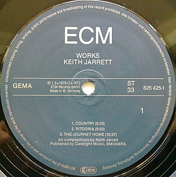 Image of Label Cover of LP - VG+/VG+ - KEITH JARRETT, Works (ECM Records; 825 425-1, Germany 1985, Glossy Sleeve, Company Inner), ,  - 2816198C