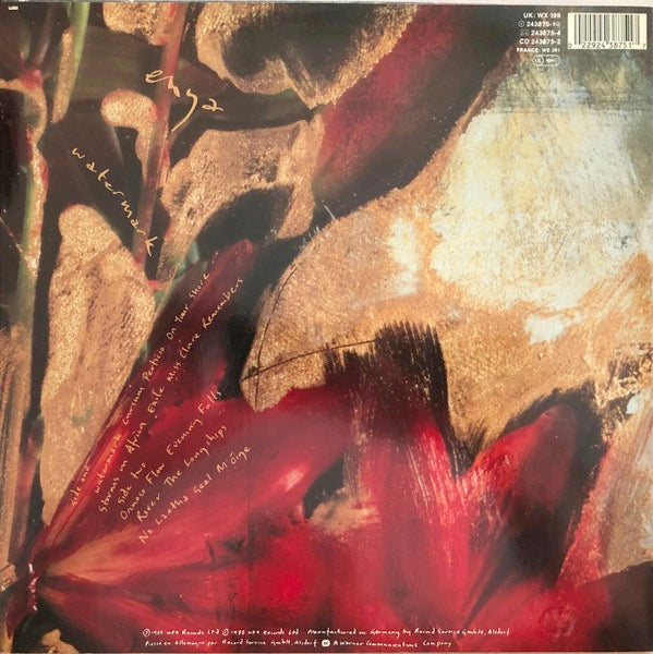 Image of Back Cover of 1324403E: LP - ENYA, Watermark (WEA; WX274, Europe 1988, Inner, "Published by Aigle Music" on A Side label )   VG/VG+