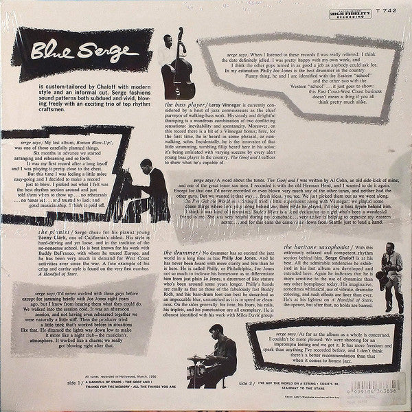 Image of Back Cover of 4224279E: LP - SERGE CHALOFF, Blue Serge (Capitol Records; T-742, US 2001 Reissue, Laminated Sleeve)   VG+/VG+