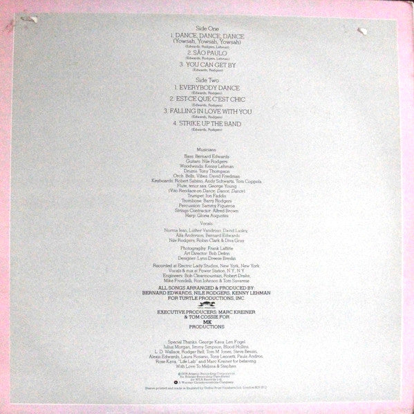 Image of Back Cover of LP - VG/VG - CHIC, Chic (Atlantic Orange & Blue; K50441, UK 1978), Edge wear to sleeve.,  - 4316440C