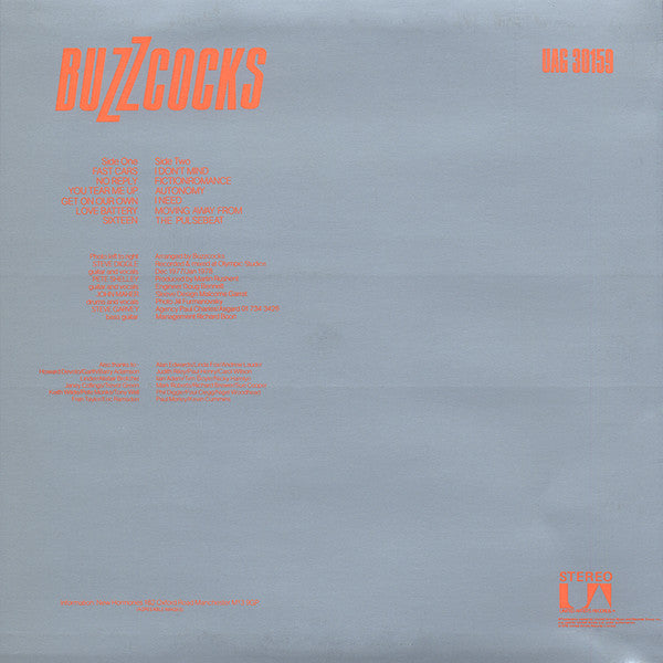 Image of Back Cover of 4824297E: LP - BUZZCOCKS, Another Music In A Different Kitchen (UA; UAG 30159, UK 1978, Colour Photo Sleeve, Black Inner) Ring Wear  VG/VG