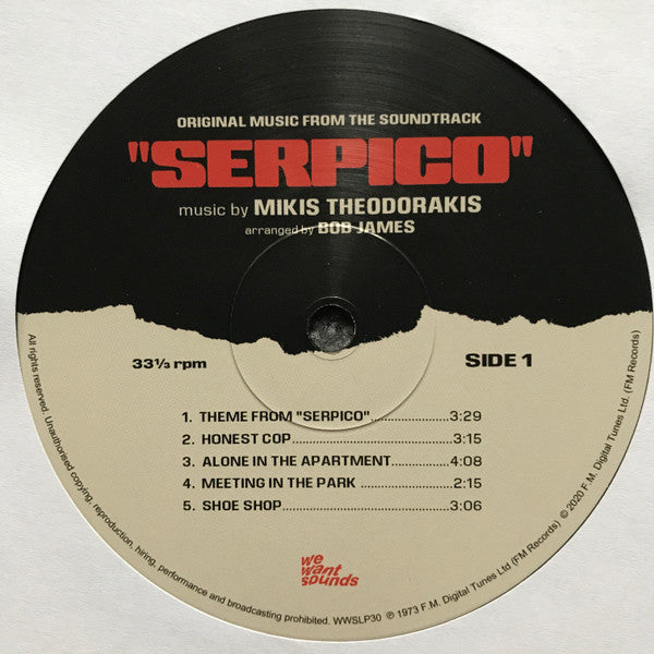 Image of Label of 0814570C: LP - MIKIS THEODORAKIS, Serpico (Original Music From The Soundtrack) (Wewantsounds; WWSLP30, Modulor    WWSLP30,   2020 Reissue, Gatefold, Record Store Day September Drop 2020)   NEW/NEW