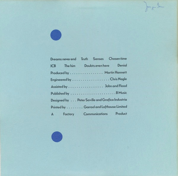 Image of Back Cover of 2614217C: LP - NEW ORDER, Movement (Factory; FACT50, UK 1985 Reissue, Textured Sleeve, A5/B5 Matrix)   VG/VG+