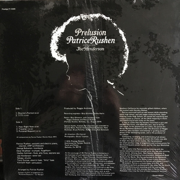 Image of Back Cover of LP - VG/VG+ - PATRICE RUSHEN, Prelusion (Prestige; P-10089, US 2000s Reissue, Picture Sleeve), ,  - 1916480C