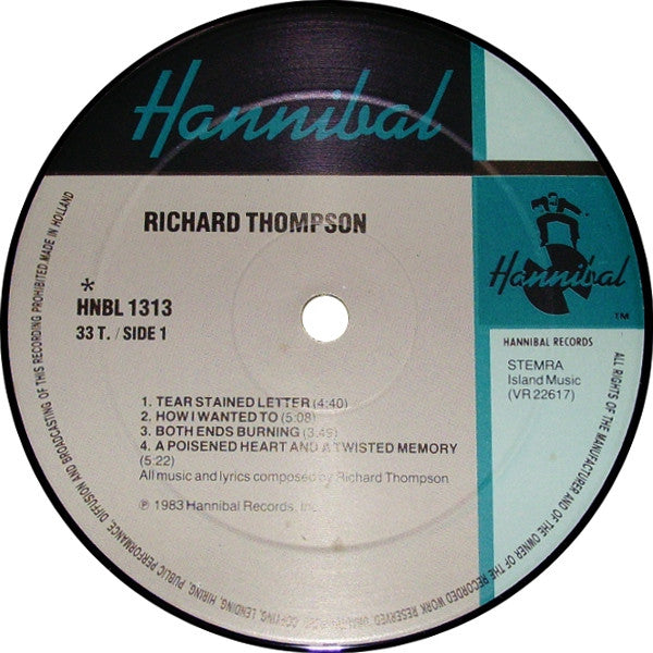 Image of Label Cover of LP - VG+/VG+ - RICHARD THOMPSON, Hand of Kindness (Hannibal; HNBL 1313, Netherlands 1983, Inner), ,  - 1726196E