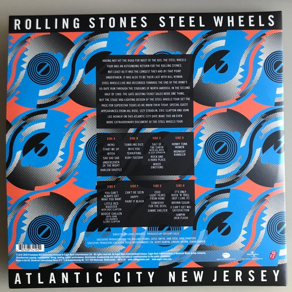 Image of Back Cover of 1514307C: 4xLP - THE ROLLING STONES, Steel Wheels Live Atlantic City New Jersey (Rolling Stones Records; 0874195, Europe 2020, Gatefold, 4 Inners, Orange & Blue Vinyl)   EX/VG+