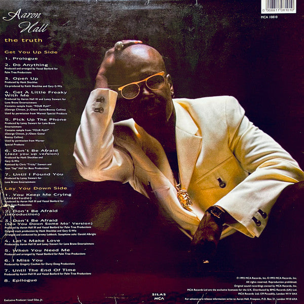 Image of Back Cover of 4114252C: LP - AARON HALL, The Truth (MCA Records; MCA 10810, UK 1993) Sleeve has sticker ghost and glue on front. Some edge and corner wear and a small split (top)  VG/VG