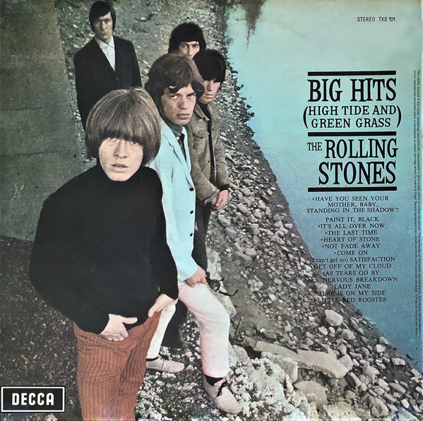 Image of Back Cover of LP - VG/VG - THE ROLLING STONES, Big Hits (High Tide And Green Grass) (Decca Blue-Grey Boxed Labels ; TXS101, UK 1970s Reissue, Laminated Gatefold Sleeve, Insert, Stereo, Pale Blue Sleeve Text, No Indicator Hole), Strong VG,  - 1716353C