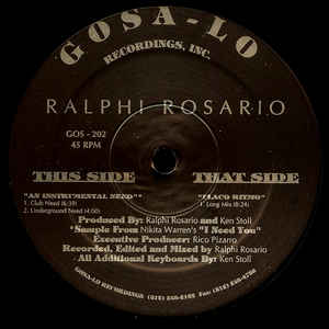 Image of Front Cover of 12" - /VG - RALPHI ROSARIO, An Instrumental Need (Gosa-Lo Recordings; GOS - 202, US 1992), ,  - 1946215S