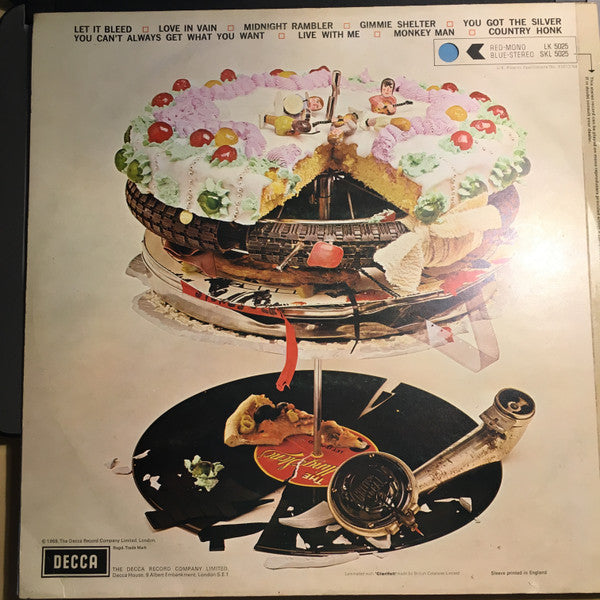 Image of Back Cover of LP - VG/VG - THE ROLLING STONES, Let it Bleed (Decca Blue Unboxed Wideband; SKL5025, UK 1969 Reissue, Laminated Front Sleeve With Sticker and Indicator Hole, Uncensored Inner, No Poster, Stereo, Upton Printing Group Reference on Rear Sleeve, Second Pressing), Light wear and marks on sleeve. Disc is strong VG.,  - 4346199S