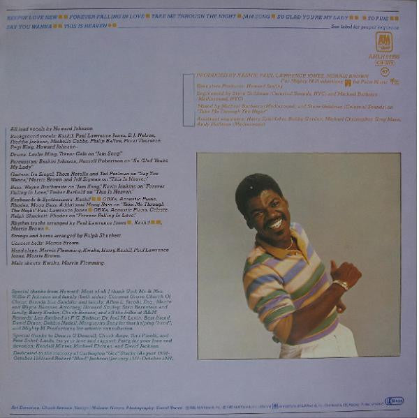 Image of Back Cover of LP - VG/VG+ - HOWARD JOHNSON, Keepin' Love New (A&M Records; AMLH 64895, A&M Records    SP 4895, Europe 1982, Company Inner), Edge wear. Small cataloguing stickers on back cover.,  - 3046145S