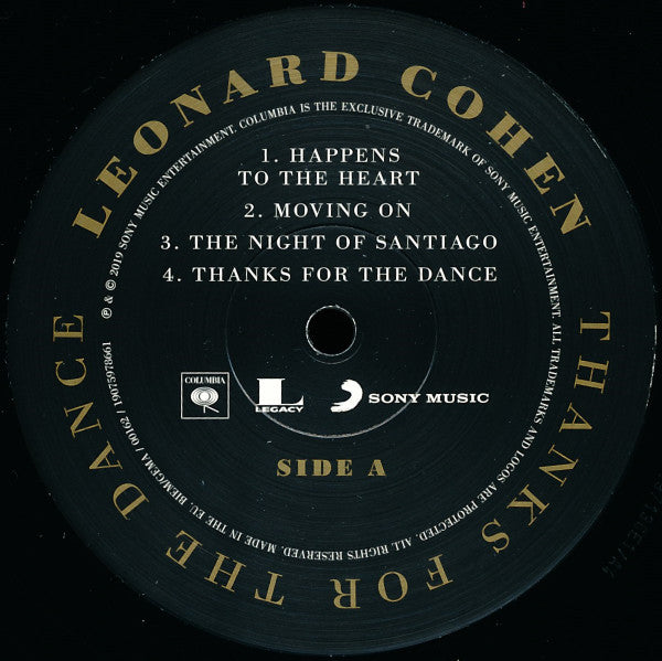 Image of Label Cover of LP - VG+/VG+ - LEONARD COHEN, Thanks For The Dance (Columbia; 19075978661, Europe 2019, Gold Embossed Textured Gatefold Sleeve, Inner), ,  - 3126077E