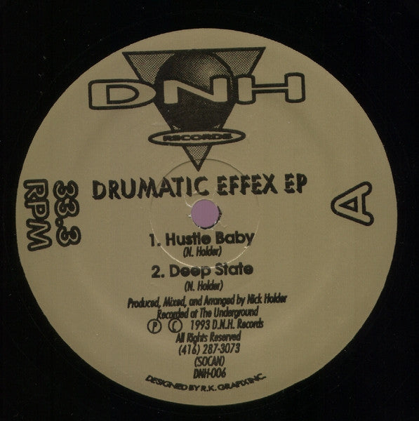 Image of Front Cover of 12" EP - /VG - NICK HOLDER, Drumatic Effex EP (DNH Records; DNH-006, Canada 1993, Plain Sleeve), manufacture fault, does not affect play, A1	Hustle Baby	A2	Deep State	B1	Erotic Illusions 93Vocals [Spoken Intro]   Ann Harvey - 2246079S