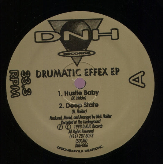 Image of Front Cover of 12" EP - /VG - NICK HOLDER, Drumatic Effex EP (DNH Records; DNH-006, Canada 1993, Plain Sleeve), manufacture fault, does not affect play, A1	Hustle Baby	A2	Deep State	B1	Erotic Illusions 93Vocals [Spoken Intro]   Ann Harvey - 2246079S