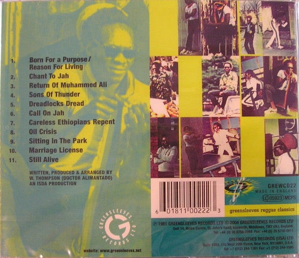 Image of Back Cover of CD - VG+/VG - DOCTOR ALIMANTADO, Born For A Purpose (aka: Sons Of Thunder) (Greensleeves Records; GREWCD22, UK 2004 Reissue, Jewel Case), ,  - 4316798C
