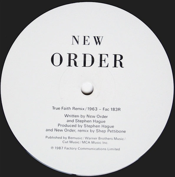 Image of Label Cover of 5144298S: 12" - NEW ORDER, True Faith Remix (Factory; Fac 183R, UK 1987, Picture Sleeve, Inner)   VG+/VG+