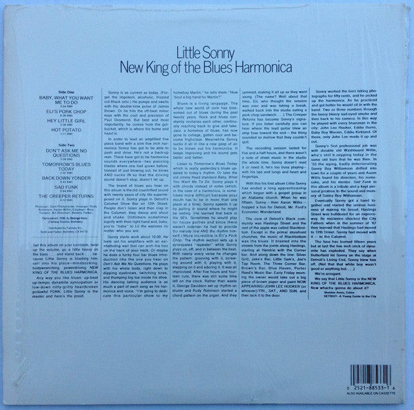 Image of Back Cover of LP - VG/VG+ - LITTLE SONNY, New King Of The Blues Harmonica (Stax; MPS-8533, US 1986 Reissue), ,  - 1926015E
