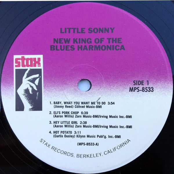 Image of Label Cover of LP - VG/VG+ - LITTLE SONNY, New King Of The Blues Harmonica (Stax; MPS-8533, US 1986 Reissue), ,  - 1926015E