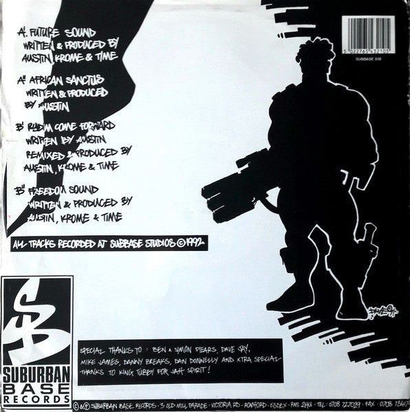 Image of Back Cover of 12" - VG/VG - PHUTURE ASSASSINS, Future Sound E.P (Suburban Base Records; SUBBASE 010, UK 1992, Picture Sleeve), light scuffs and one or two hairlines. faint edge wear to sleeve - sticker top right,  - 4046310S