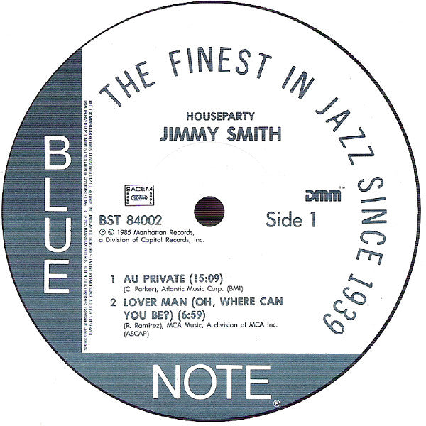 Image of Back Cover of LP - VG+/VG - JIMMY SMITH, House Party (Blue Note; BST 84002, France 1985 Reissue, Pasteback Sleeve, Company Inner, Stereo, DMM (Direct Metal Mastering)), ,  - 3326207E