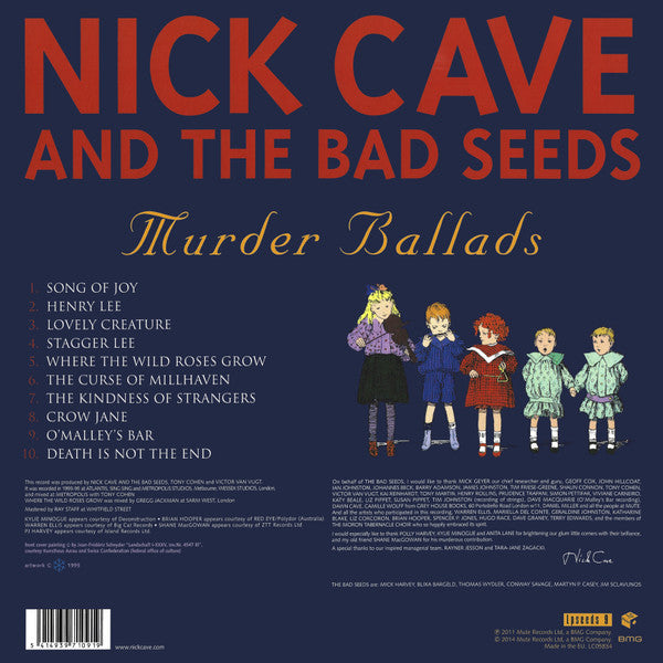 Image of Back Cover of 2xLP - EX/VG+ - NICK CAVE AND THE BAD SEEDS, Murder Ballads (Mute; LPSEEDS9, Europe 2000s Reissue, 3 text lines in the lower right corner of the sleeve reverse, Dide D Is Blank), Still In Opened Shrinkwrap,  - 3016173C