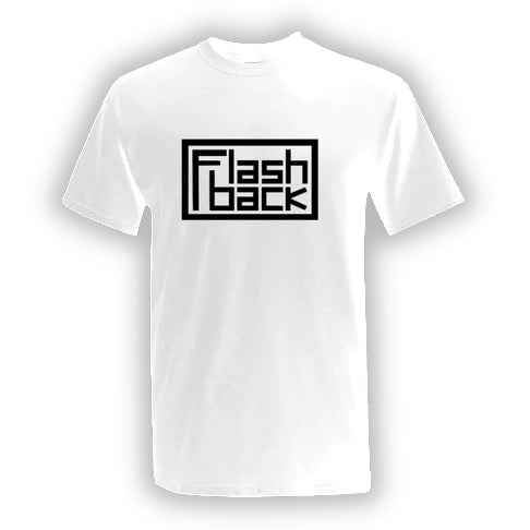 Image of Front Cover of 0100001E: Accessories - FLASHBACK LOGO T-SHIRT, Black Logo On White Shirt - Small (, UK , Gildan Heavy Cotton)   NEW/NEW