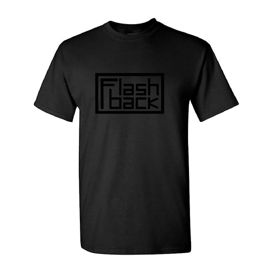 Image of Front Cover of 1131001E: Accessories - FLASHBACK LOGO T-SHIRT, Black Logo On Black Shirt - Medium (, UK , Gildan Heavy Cotton)   NEW/NEW