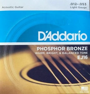 Image of Front Cover of 0900002S: Accessories - D'ADDARIO PHOSPHOR BRONZE, Acoustic Guitar - Light Gauge: 0.012 - 0.053 (; EJ16, UK , Warm Bright and Balanced Tone)   NEW/NEW