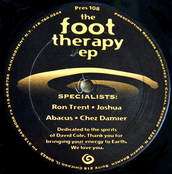 Image of Front Cover of 12" - /VG+ - RON TRENT / JOSHUA / ABACUS / CHEZ DAMIER, The Foot Therapy EP (Prescription; Pres 108, US 1995, Plain Sleeve), pen on label ,  - 2446051S