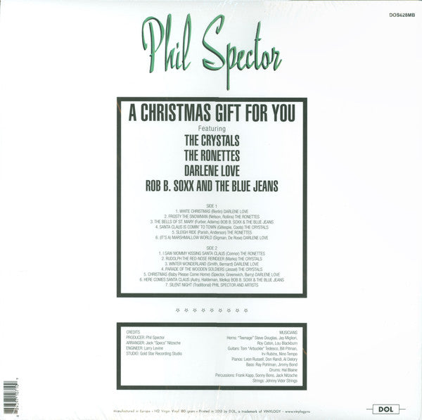 Image of Back Cover of LP - VG+/VG+ - VARIOUS, The Phil Spector Christmas Album (A Christmas Gift For You) (DOL; DOS628MB, Europe 2013 Reissue, Die Cut Sleeve, Green Vinyl), No clear plastic Inner,  - 4146243S