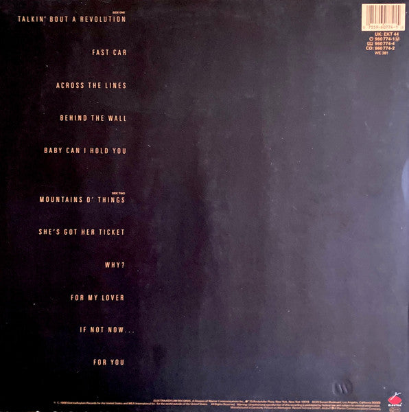 Image of Back Cover of LP - G+/VG - TRACY CHAPMAN, Tracy Chapman (Elektra; 960 774-1, Europe 1988, Matte Sleeve, Inner), Strong VG, light marks only. Sleeve ripped on rear, archive number stamp on inner. Hype sticker on front.,    - 3926350E