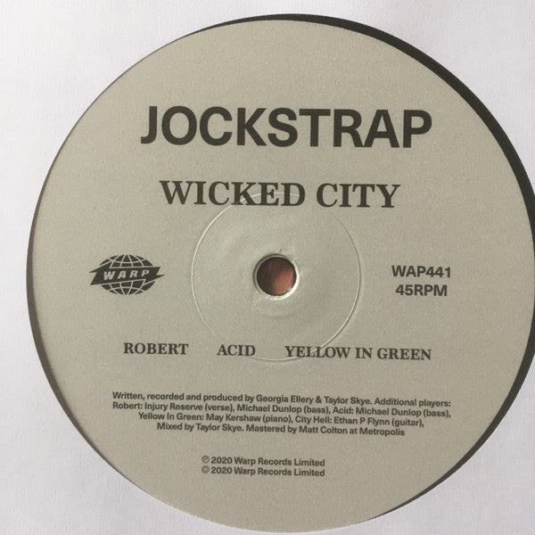 Image of Label Cover of 12" EP - VG+/VG+ - JOCKSTRAP, Wicked City (Warp Records; WAP441, Europe 2020), SIGNED by both band members,  - 3946117S
