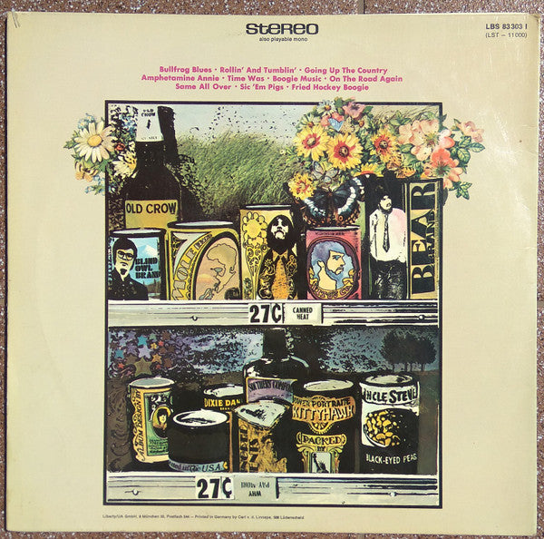 Image of Back Cover of LP - VG/VG+ - CANNED HEAT, The Canned Heat Cook Book (The Best Of Canned Heat) (Liberty; LBS 83.303 I, Germany 1970, Laminated Gatefold Sleeve), Minor wear to cover.,  - 4146091S